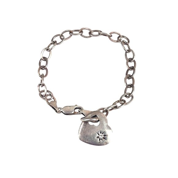 Sterling Silver Heart Charm Bracelet With Lobster Clasp & Star Engraving - Picture 1 of 9